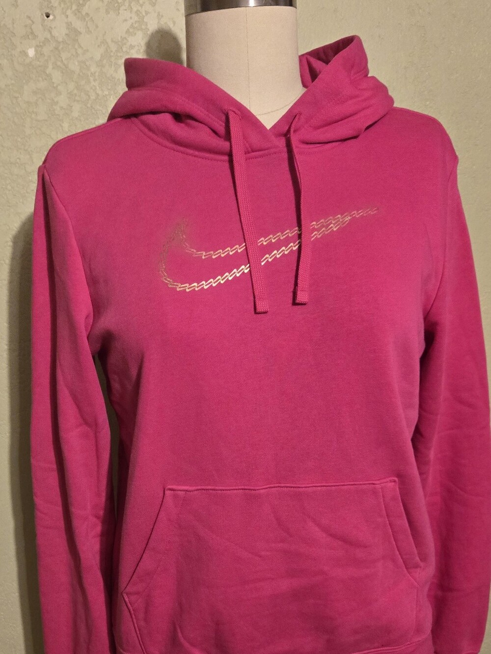 Nike Bright Pink Crewneck Hooded Sweatshirt with Metallic Swoosh